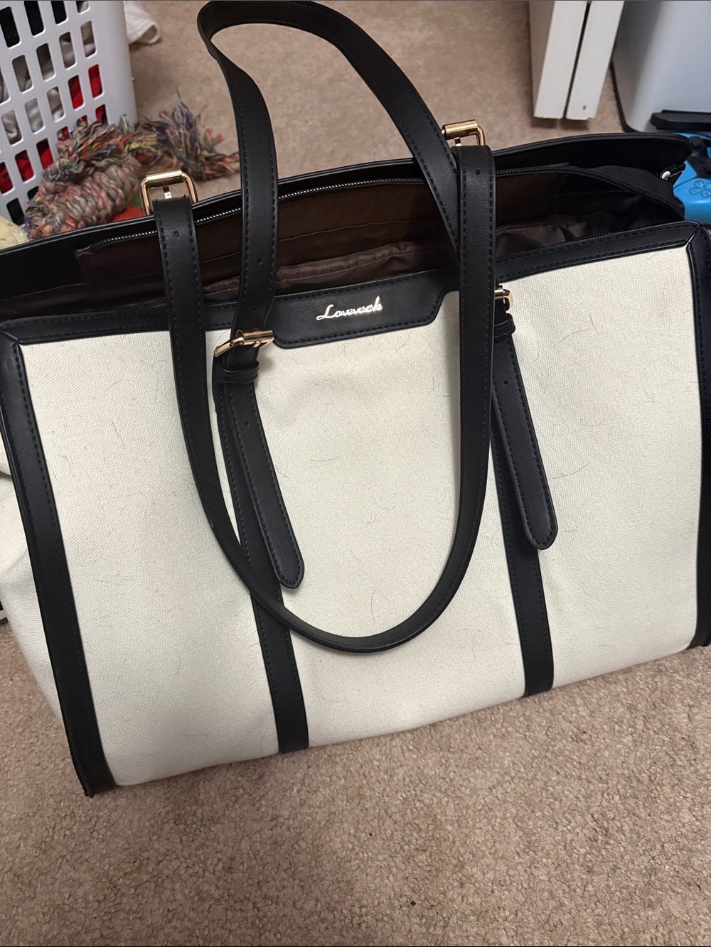 Lovevook Black & Cream Structured Tote Bag